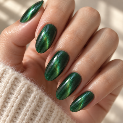 Emerald Flash press-on nails close-up detail