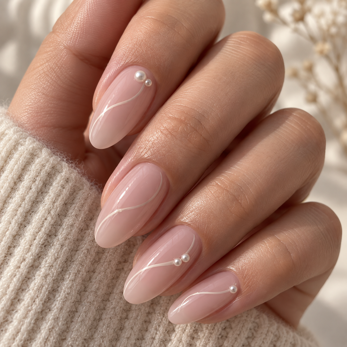 Rosewater Veil press-on nails close-up detail