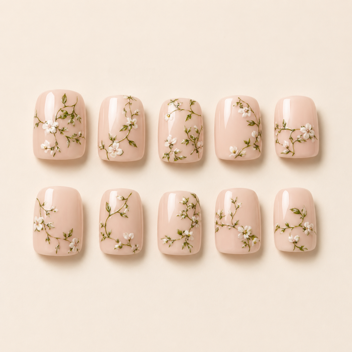 Garden Letter Square press-on nails