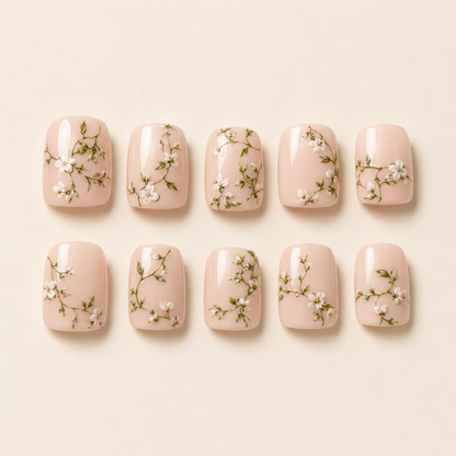 Garden Letter Square press-on nails