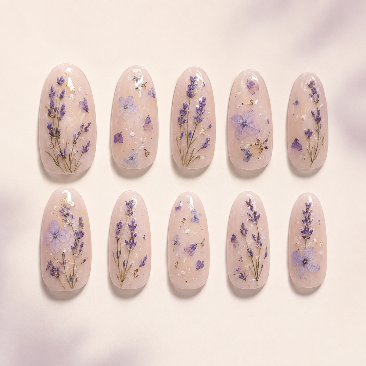 Lavender Pressed Petals Almond press-on nails