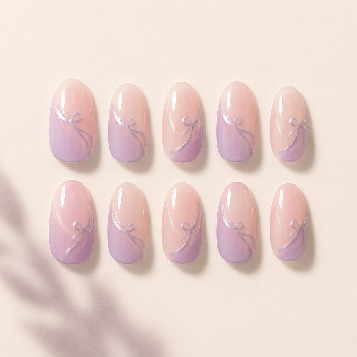 Lilac Ribbon Tips modern French press-on nails