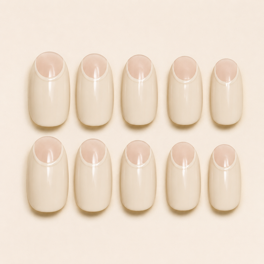 Linen Halo Oval press-on nails