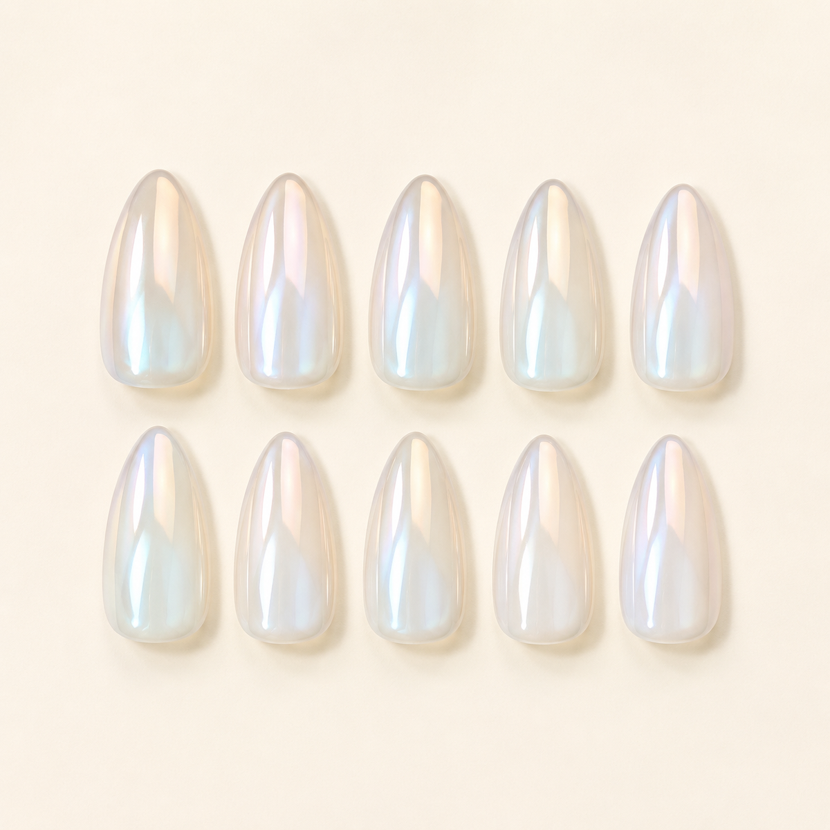 Moon Milk Chrome glazed press-on nails