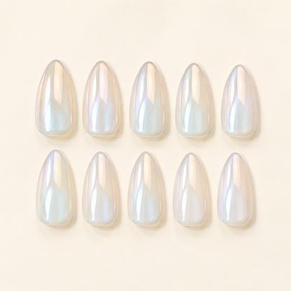 Moon Milk Chrome Almond press-on nails