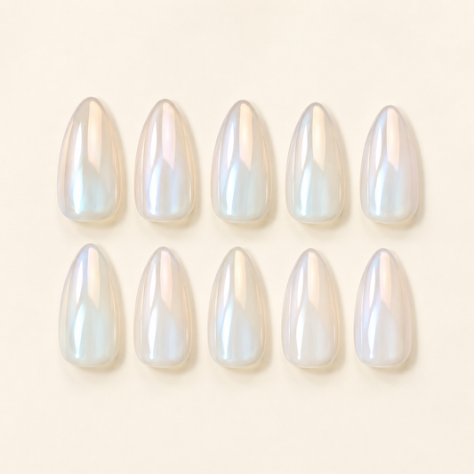 Moon Milk Chrome Almond press-on nails