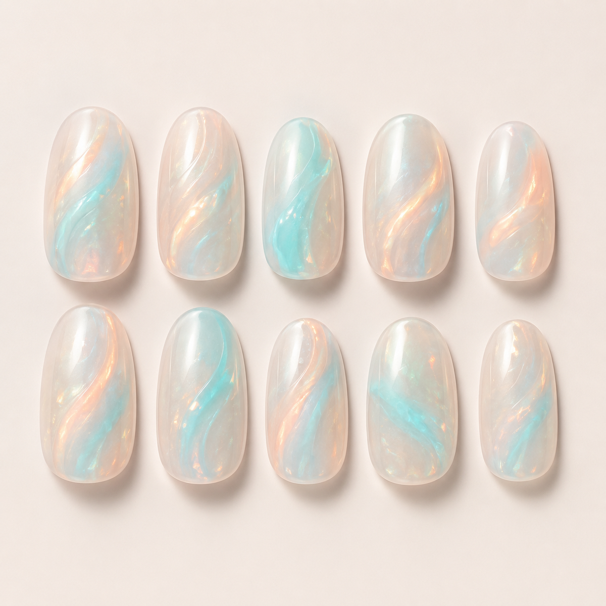 Opal Tide Oval press-on nails