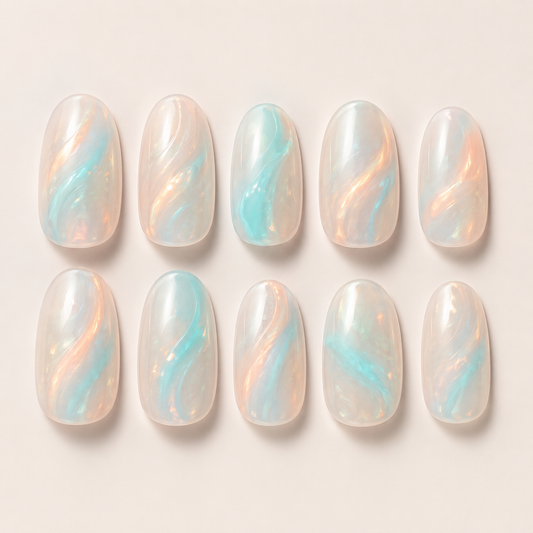 Opal Tide Oval press-on nails