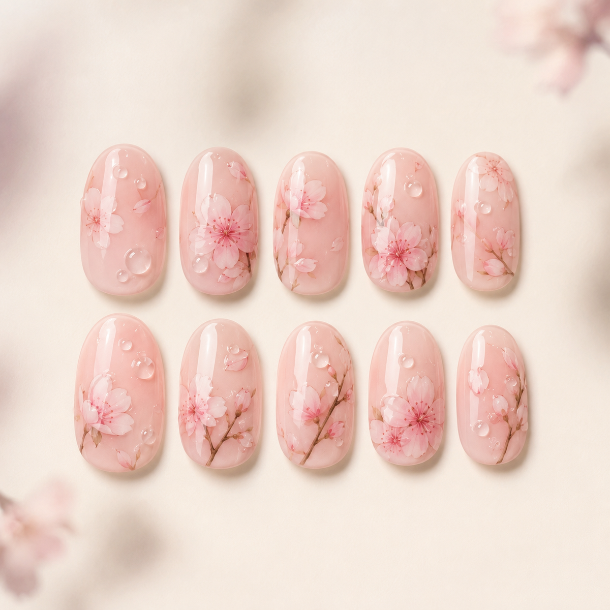 Sakura Dew Oval press-on nails