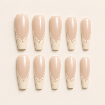 Vanilla Outline Coffin press-on nails