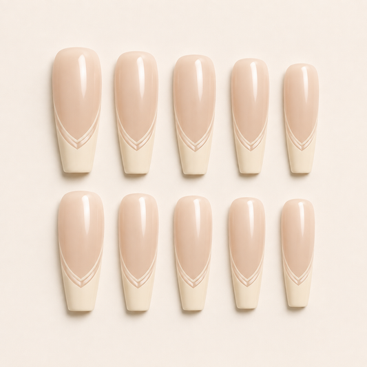 Vanilla Outline Coffin press-on nails